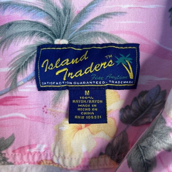 Island Traders Pink Floral Hawaiian Tropical Short Sleeve Button Front Shirt MD - Picture 6 of 8